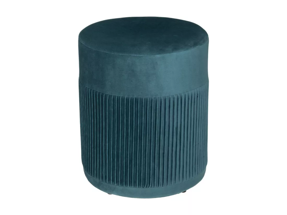 Pouf en Velours Bleu canard D. 31 x H. 38 cm