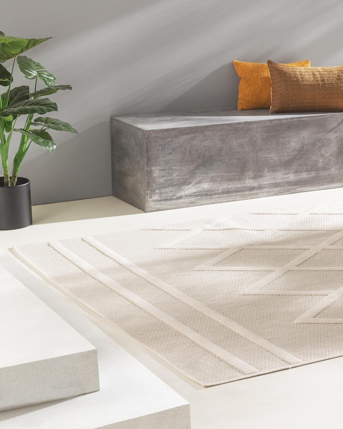 benuta Nest In- & Outdoor Teppich Bonte - Creme 160x230 cm - Strapazierfähig & Pflegeleicht - Für Balkon, Terrasse, Garten - Küchenteppich & Wohnzimmerteppich - Geometrisch, Boho-Style, Hygge Cozy