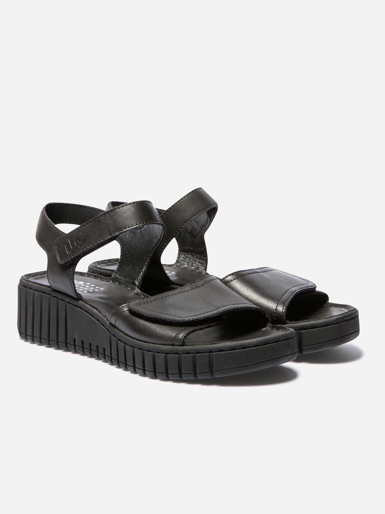 Sandales Femme Compensées à  Scratch Cuir Noir
