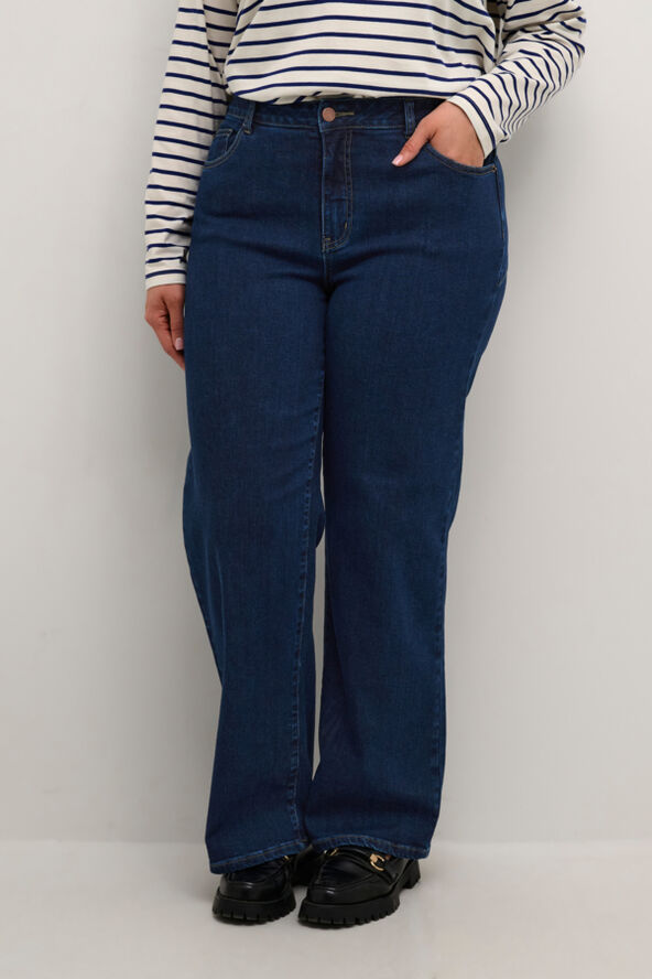 Kaffe Curve KCkanna Flora Flared Jeans Washed blue denim