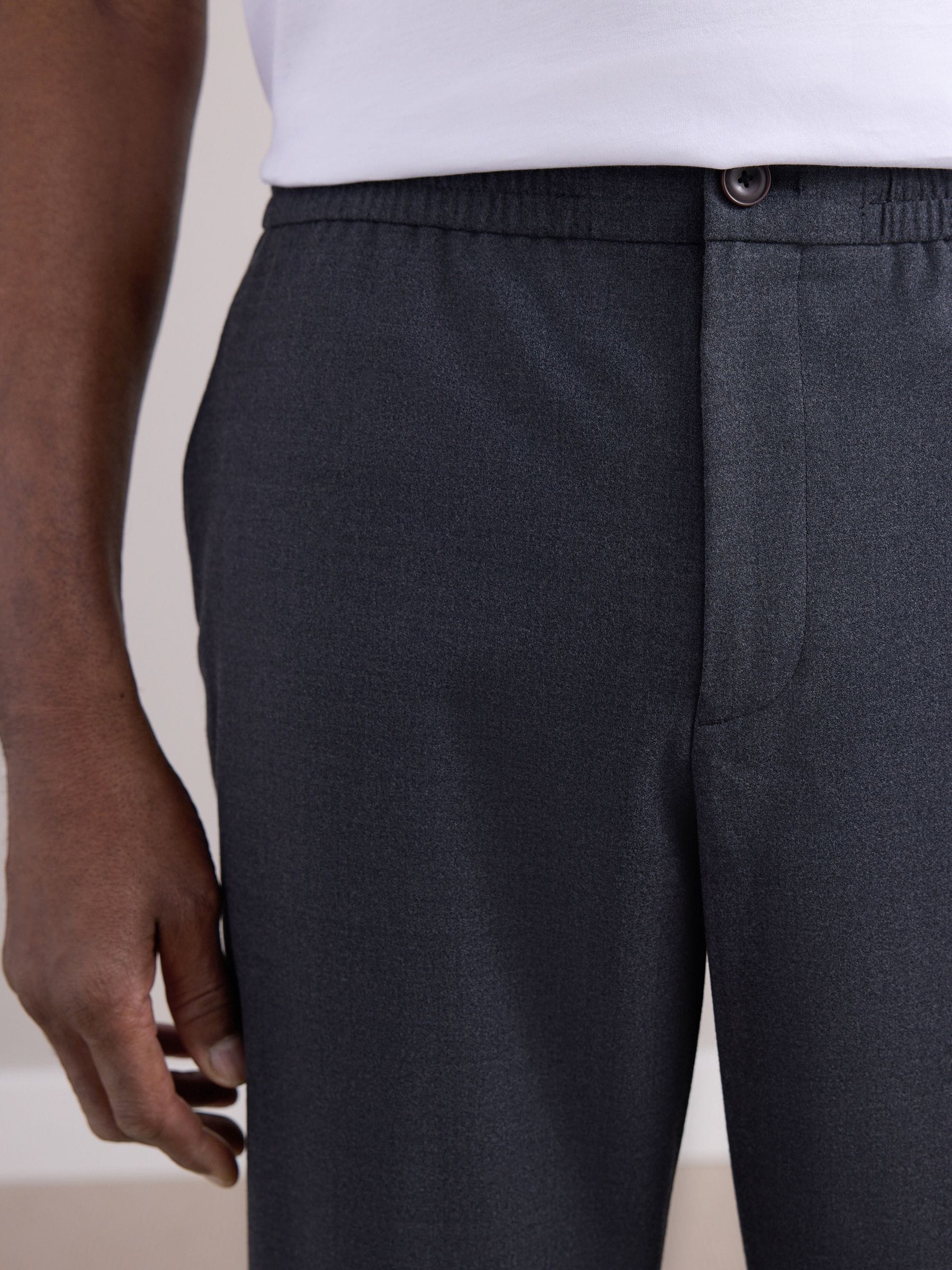 Antraciet - Elasticated Waist Wool Rich Textured Formal Trousers