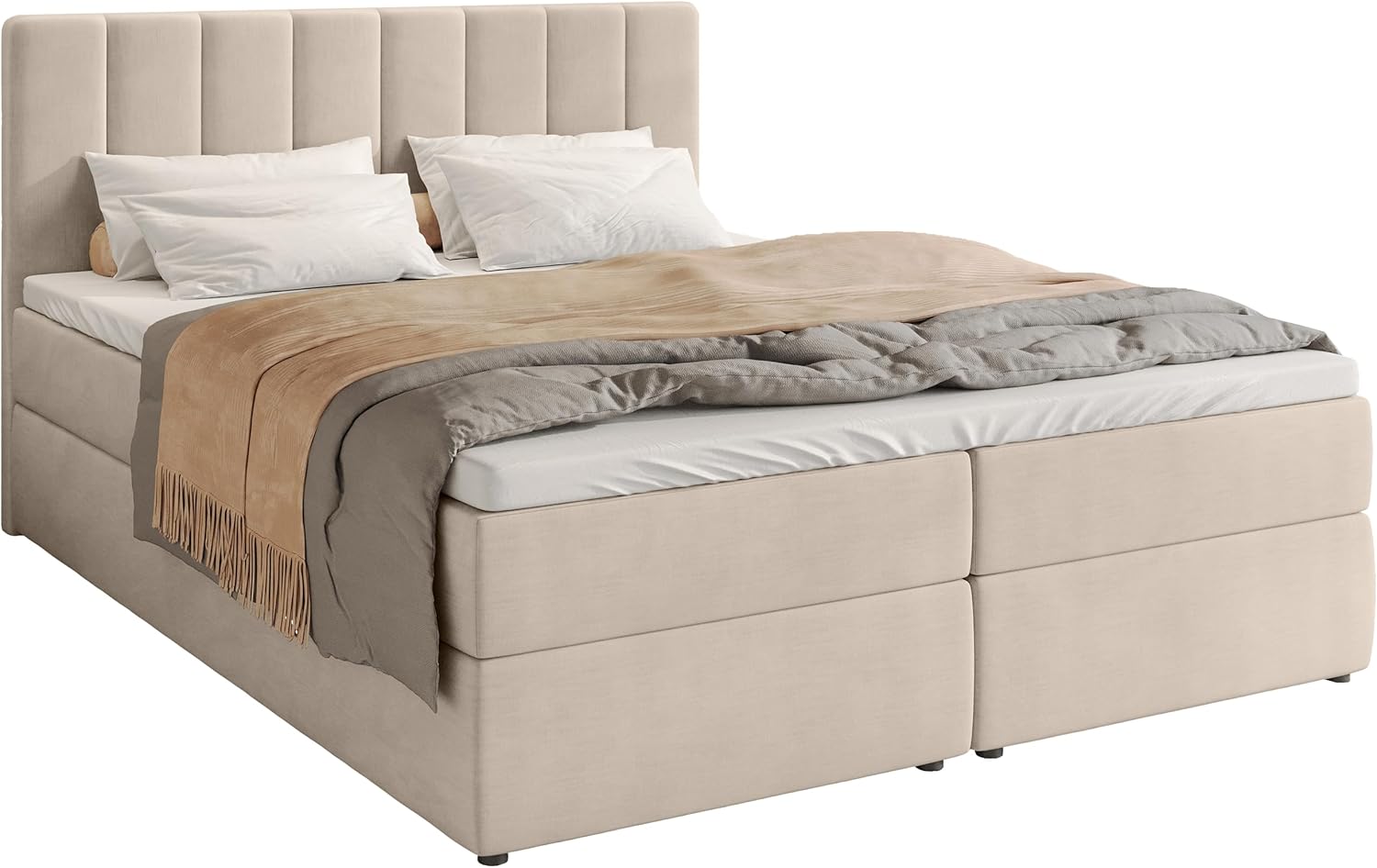 BROMARKT Boxspringbett mit Bonell Matratze Härtegrad H3 180x200cm Polsterbett mit Bettkasten Doppelbett mit Topper gepolsterte Kopfstütze Bett für Schlafzimmer Denver Beige