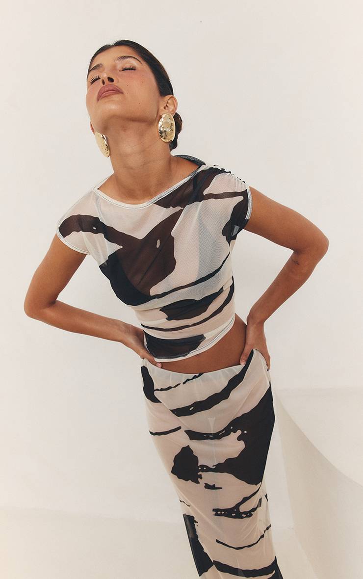 Monochrome Jupe Maxi Taille Basse En Mesh Imprimé Coordonné