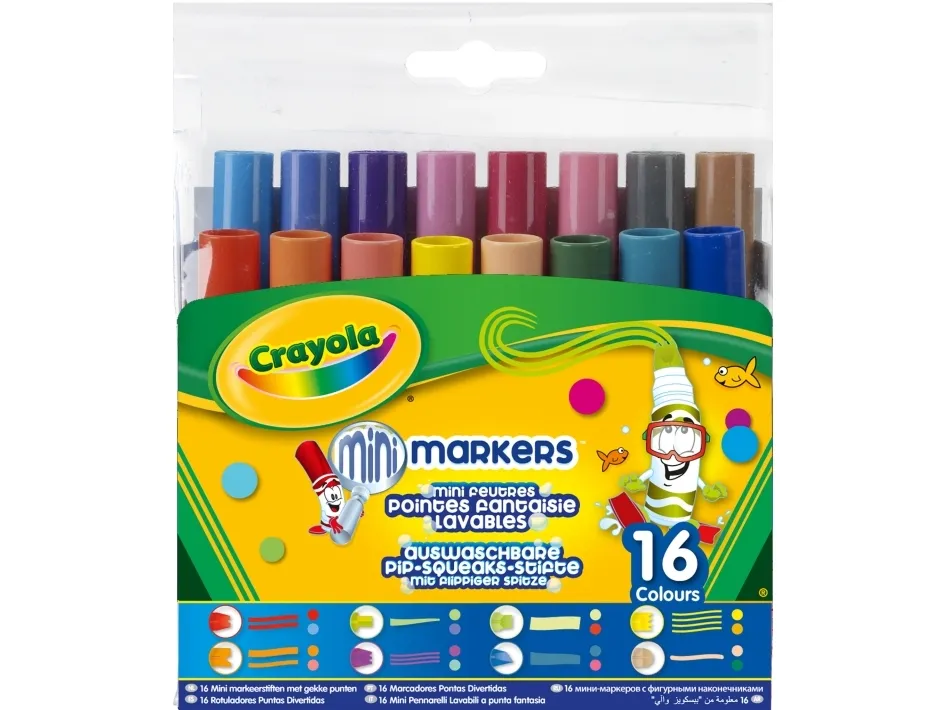 Crayola 16 Markers Pipsqueaks wacky tips, Flere, Flerfarvet, 16 farver, Blandet, Rund, 14 År