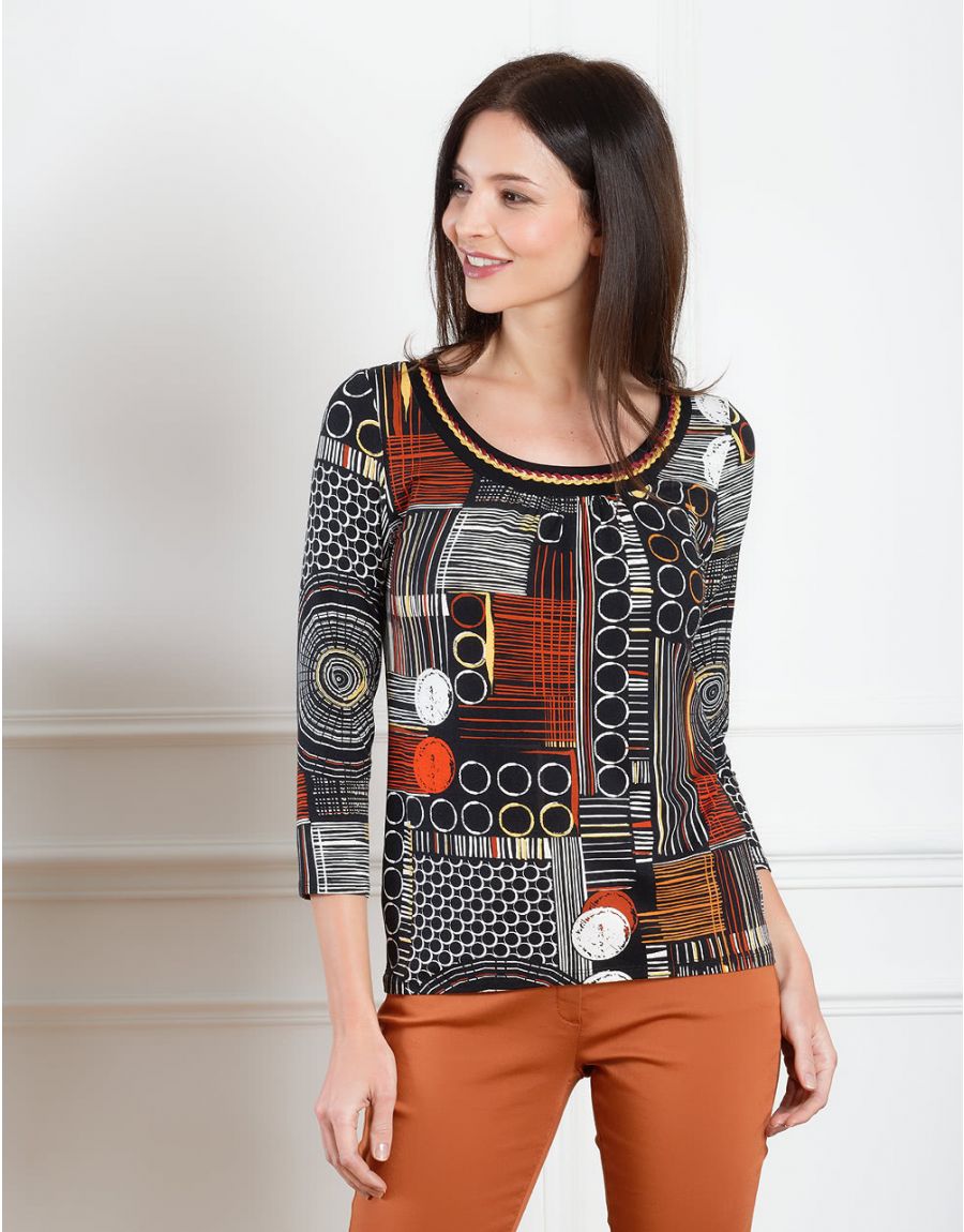 T-shirt noir imprimé ocre