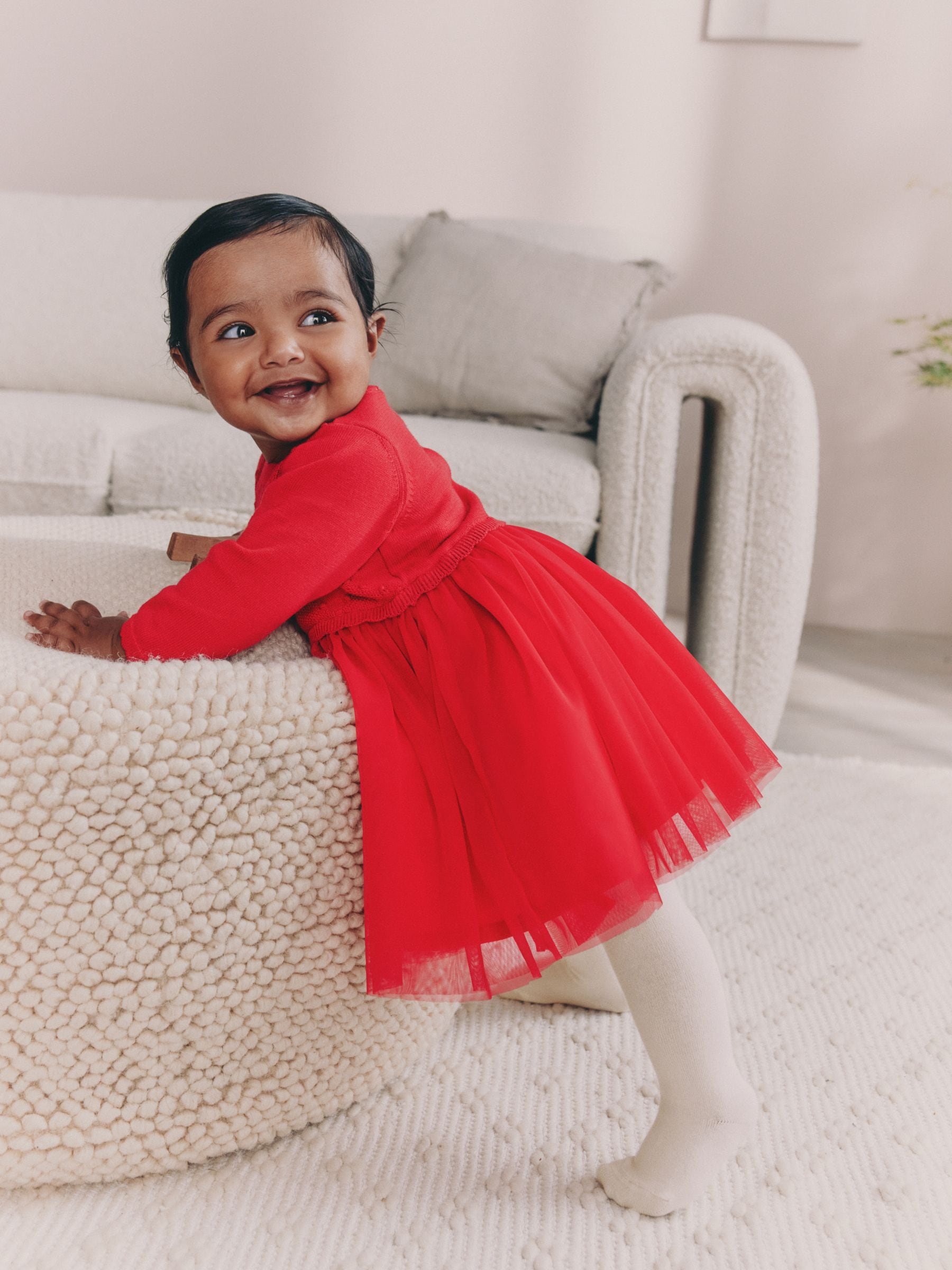 Rood - Twofer Gebreide Mesh Baby Jurk en Panty's 2 Pieces Set (0mths-2yrs)