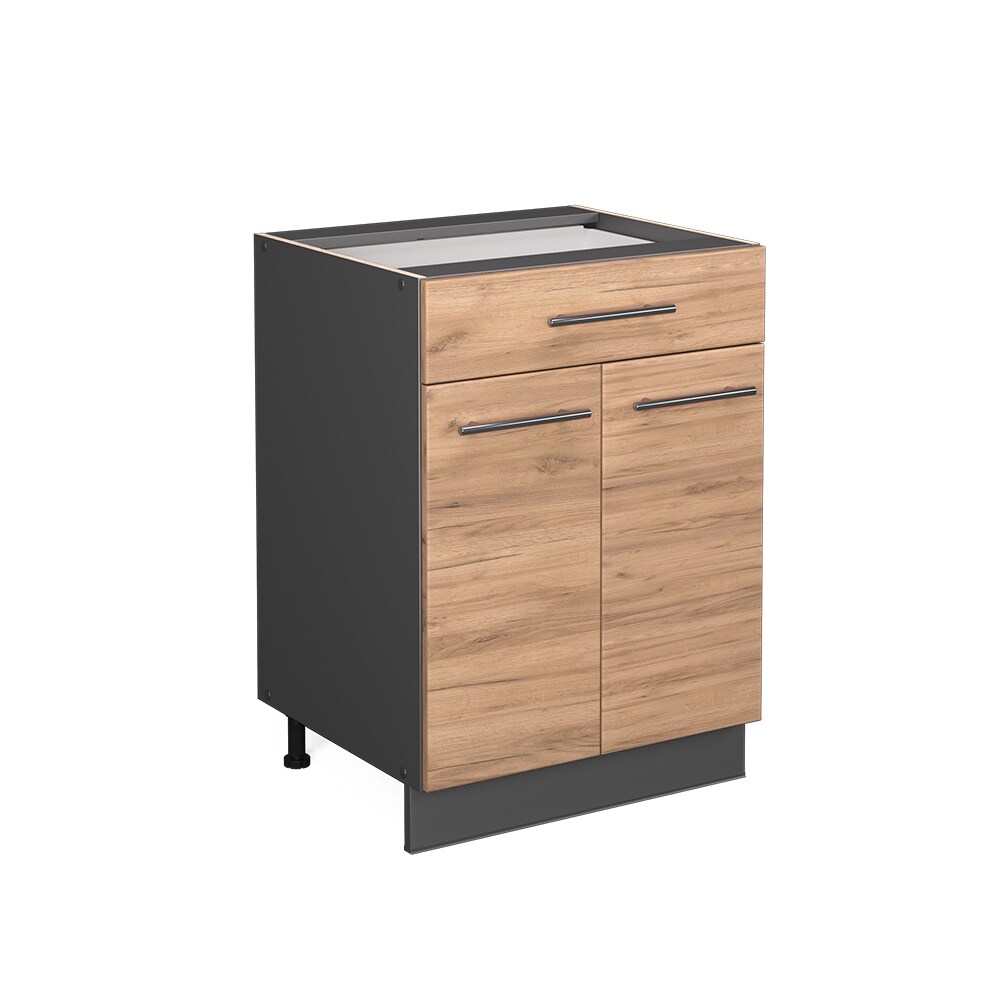 Vicco Schubunterschrank Küchenschrank Küchenmöbel Fame-Line Anthrazit Eiche modern 60 cm Küche Einbauküche Drehtür Schublade Einlegeboden Blende Küchenzeile