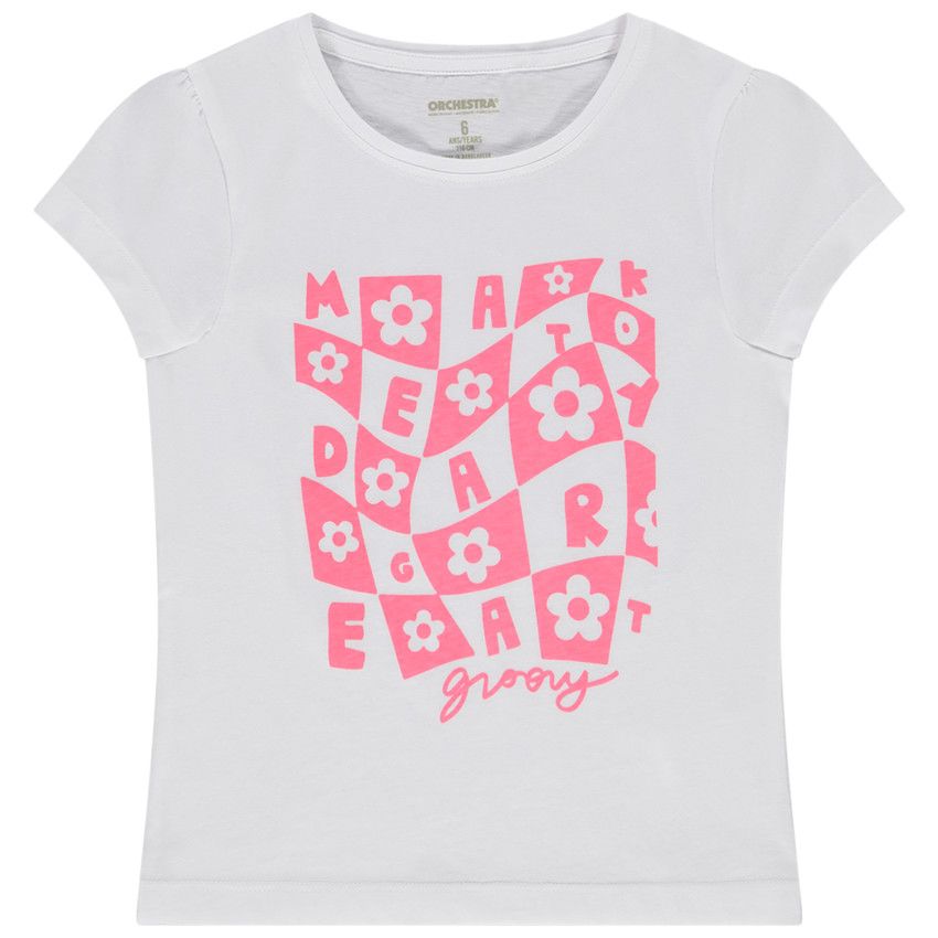 T-shirt manches courtes print fantaisie pour fille - Blanc