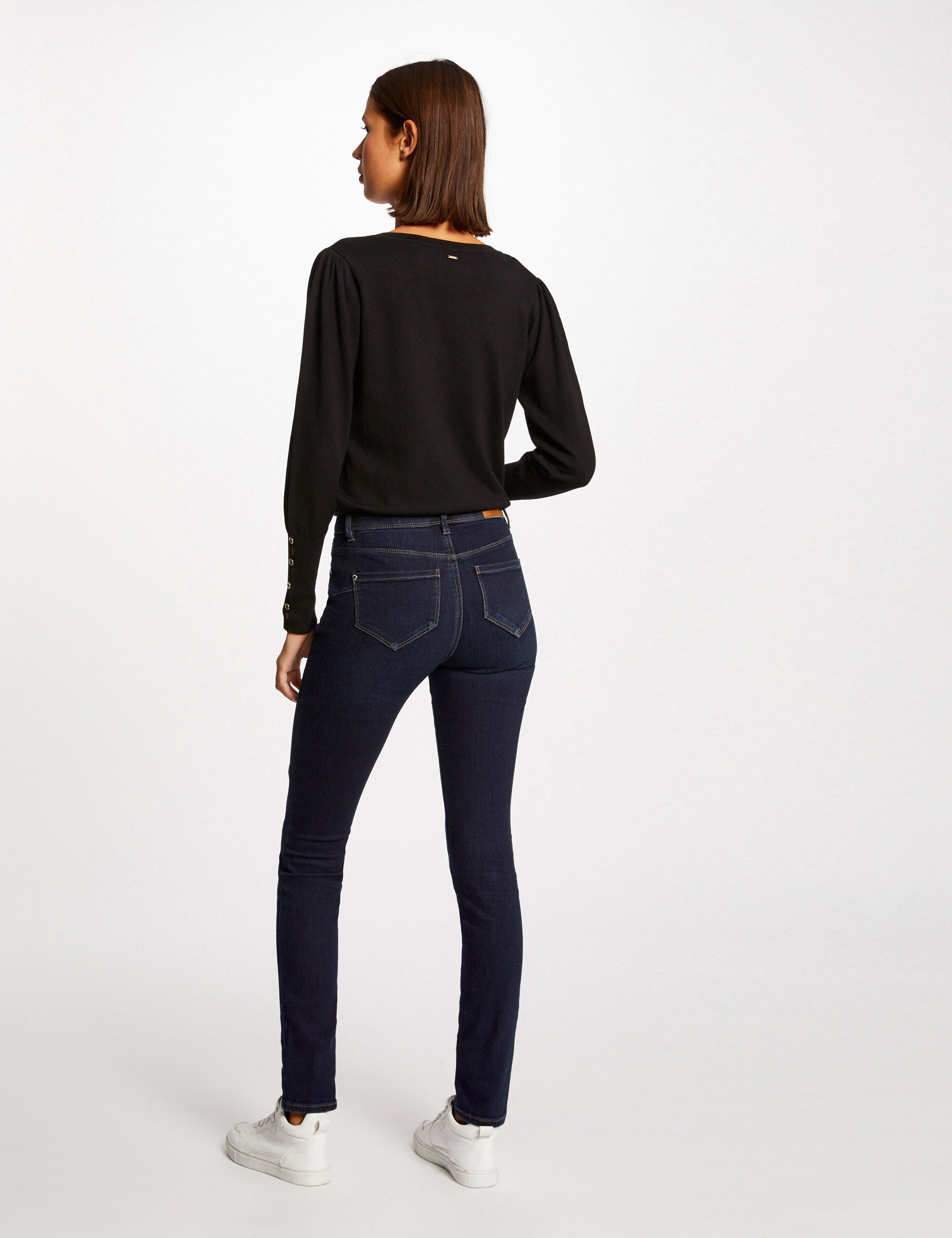 Pull manches longues avec col en V noir femme - noir