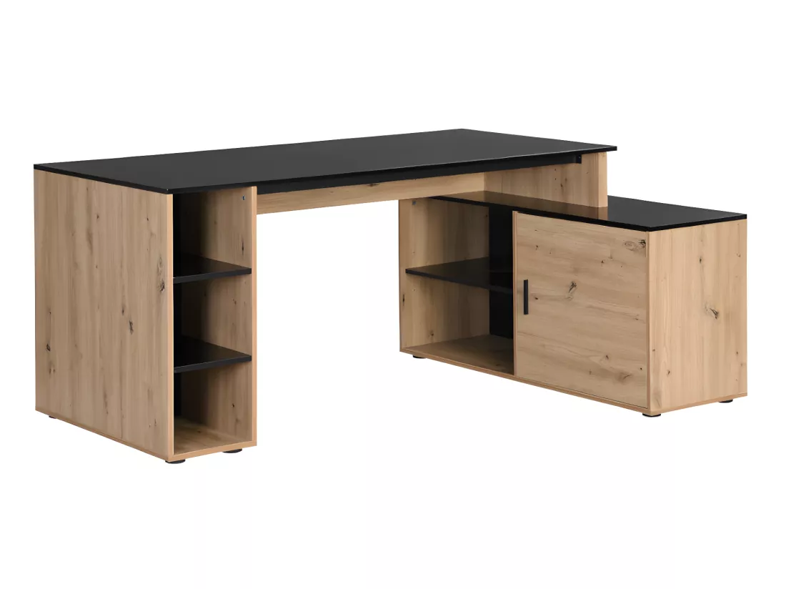 Bureau d'angle avec rangements - MDF - Naturel et noir - ROMIARA