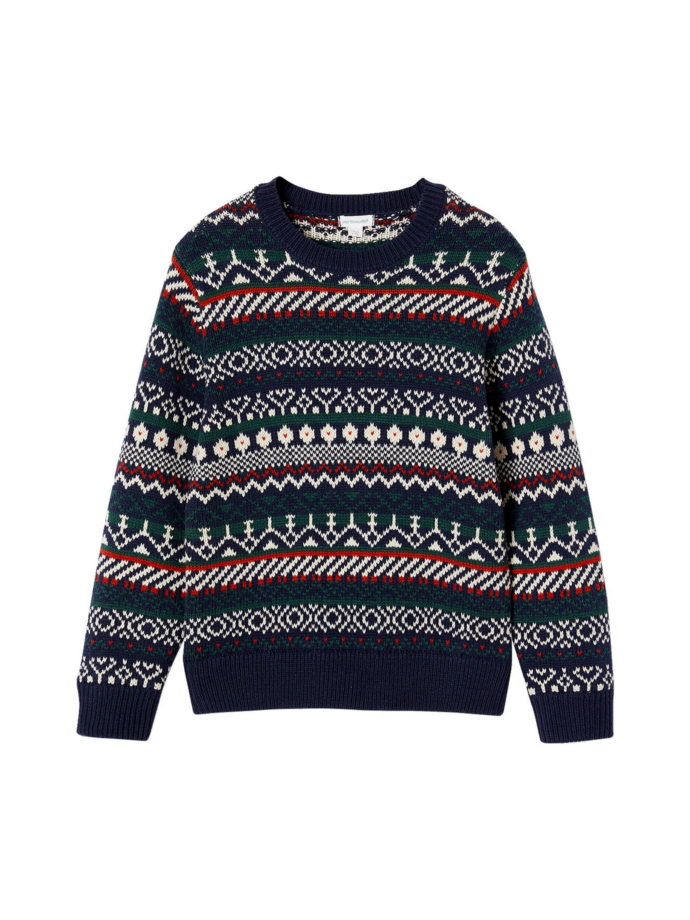 Vertbaudet Jungen Jacquard-Strickpullover mit Rundhals nachtblau