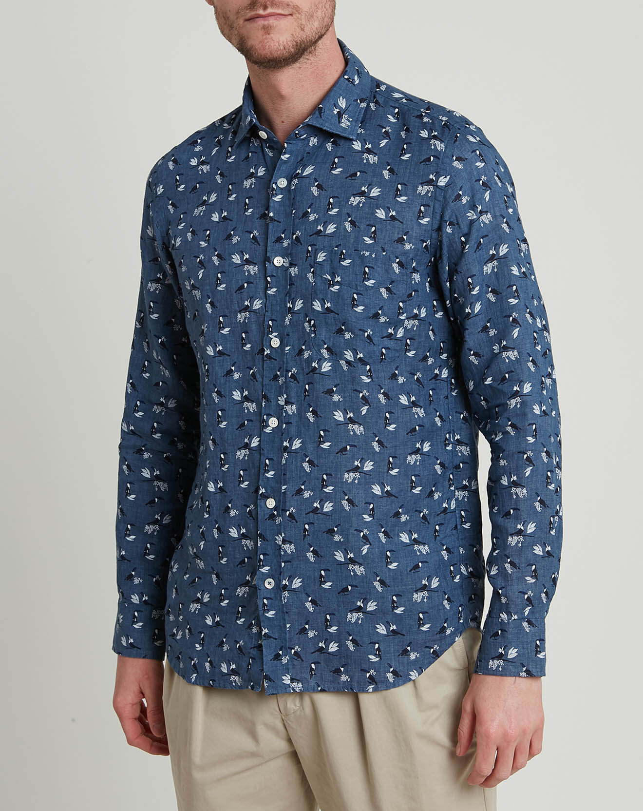 Hartford Chemise 100% Lin Slim Storm imprimée bleu/blanc