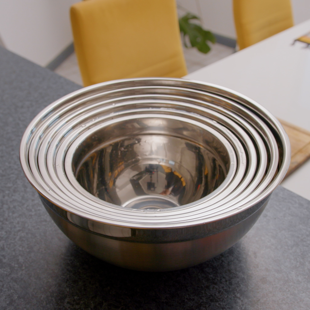 (7er Set) Universal Edelstahl Schüssel Küchen Rührschale inkl. Deckel zum Kochen / Backen - Silber