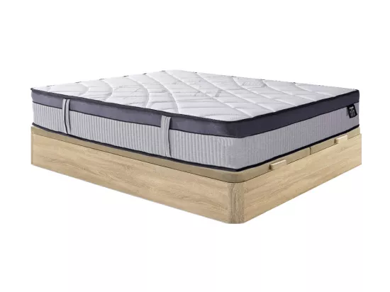 Ensemble 180 x 200 cm sommier coffre naturel clair + matelas hybride ressorts ensachés 5 zones et mousse à mémoire de forme ép.30cm - PATNOS de YSMÉE