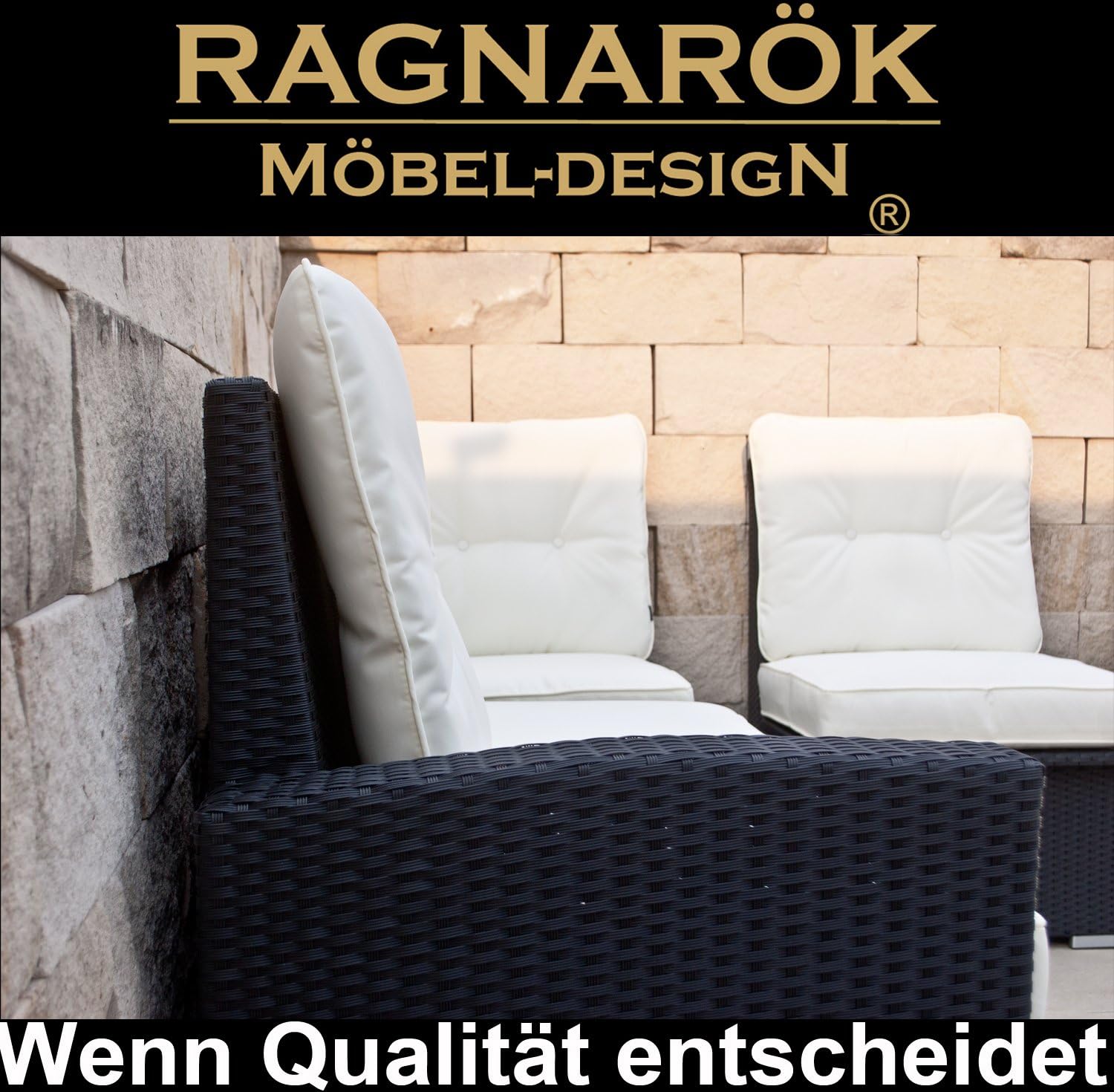 Ragnarök-Möbeldesign PolyRattan Ecklounge DEUTSCHES Familienunternehmen seit 1928 EIGENE Produktion - 8 Jahre GARANTIE - Gartenmöbel Essgruppe Tisch hohe Dining Polyrattan Aluminium Schwarz