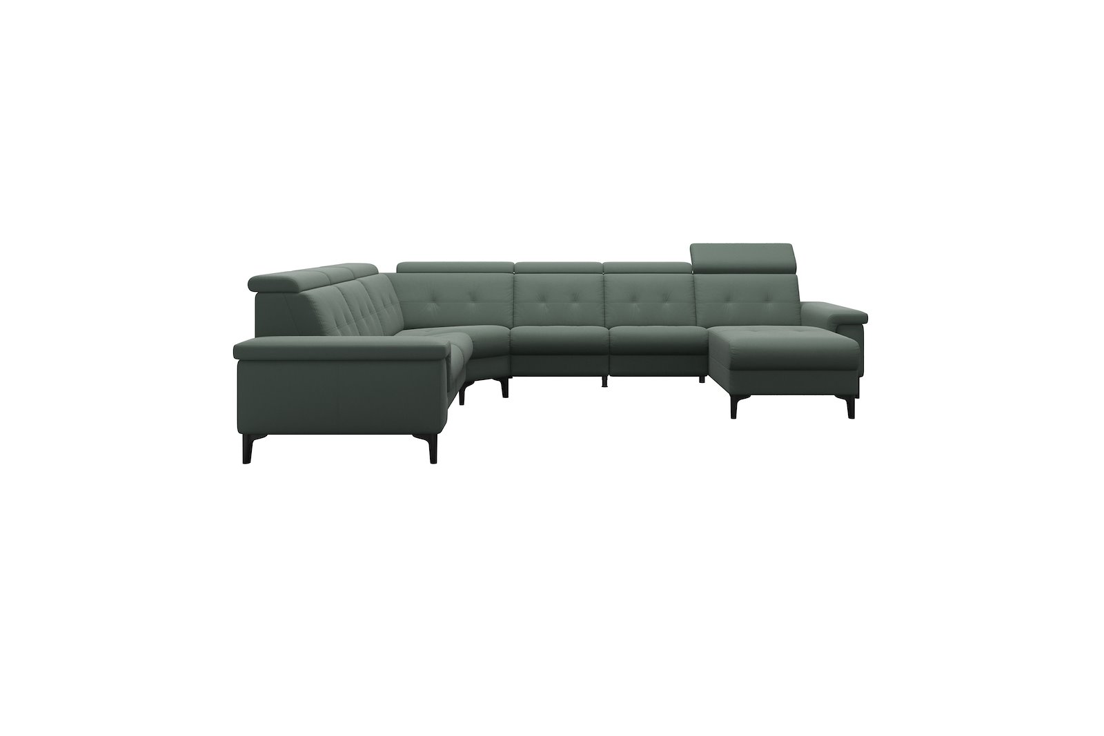 Anna C22 hjørnesofa (PMCMM) med LS (M) Hud Paloma Sage Green med A2 arm og polerte organiske sort alu ben, 14 cm. (Power-Manual-CornerManual-Manual-Manual)