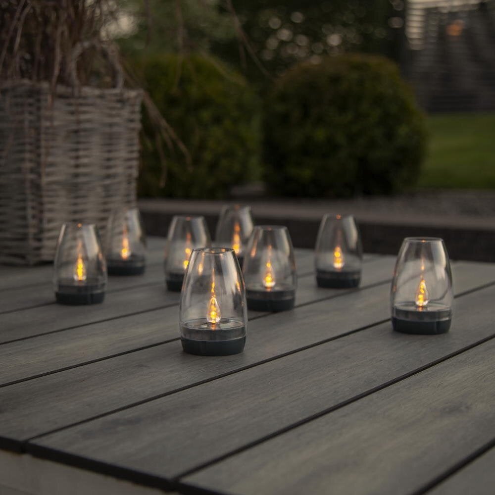 Tropea LED Solar Kaars in Zwart en Transparant 2x 0,06W IP44 met Schemersensor