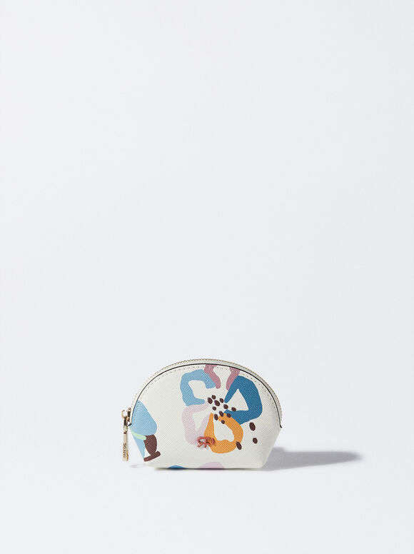 Porta-moedas com estampa floral - Branco-creme