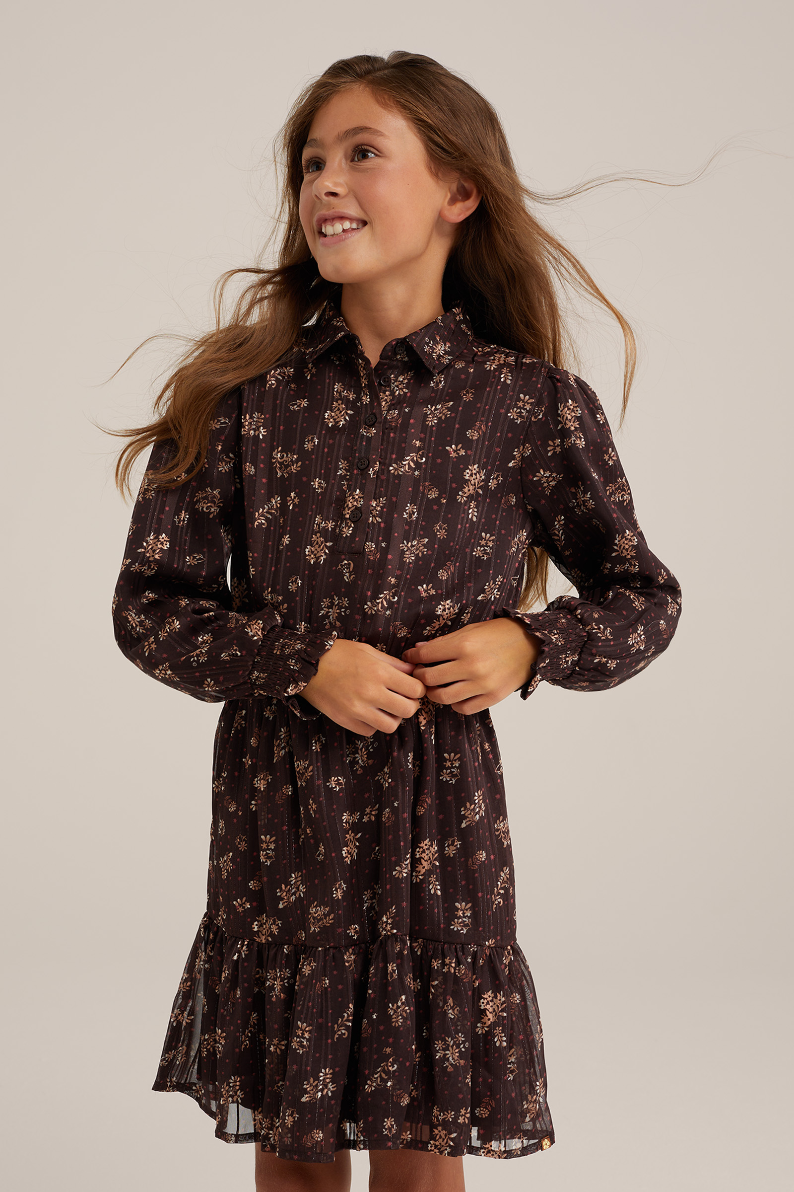 Meisjes jurk met dessin WE Fashion Donkerbruin