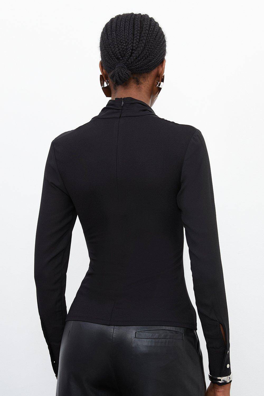 KarenMillen Haut à encolure haute en mélange jersey et georgette