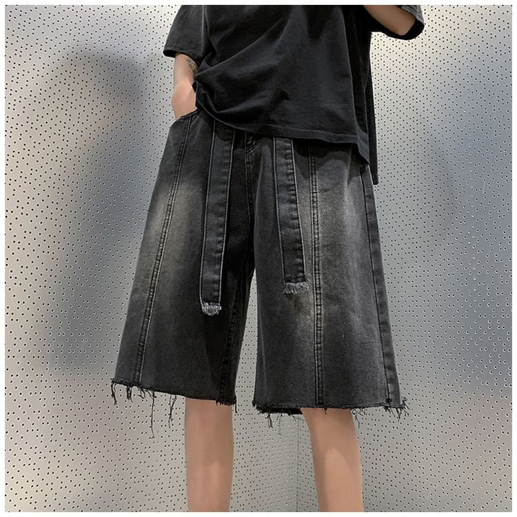Femilina - Hoge taille gerafelde denim shorts