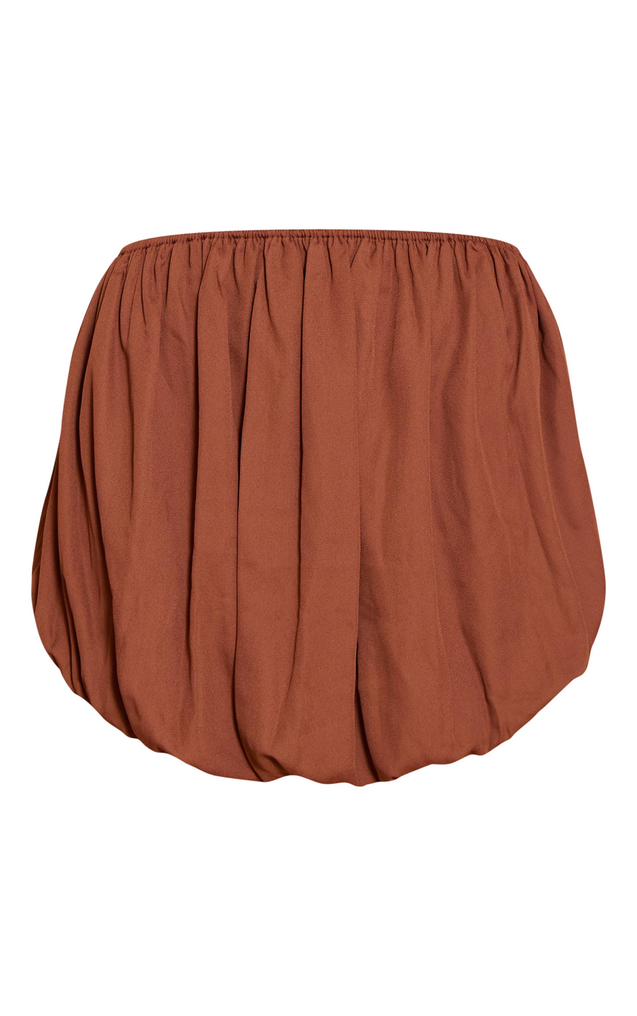 Chocolate Brown Mini-jupe Drapée Froncée En Mousseline Assortie