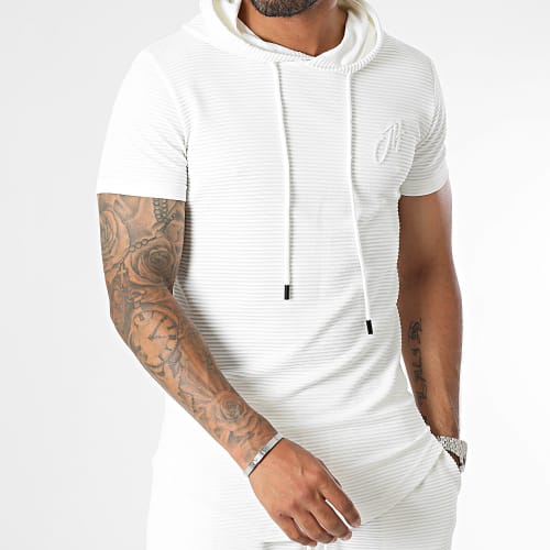 Ensemble Tee Shirt Capuche Et Short Jogging Blanc