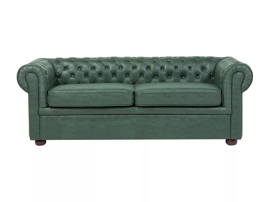 Canapé 3 places en cuir PU vert CHESTERFIELD
