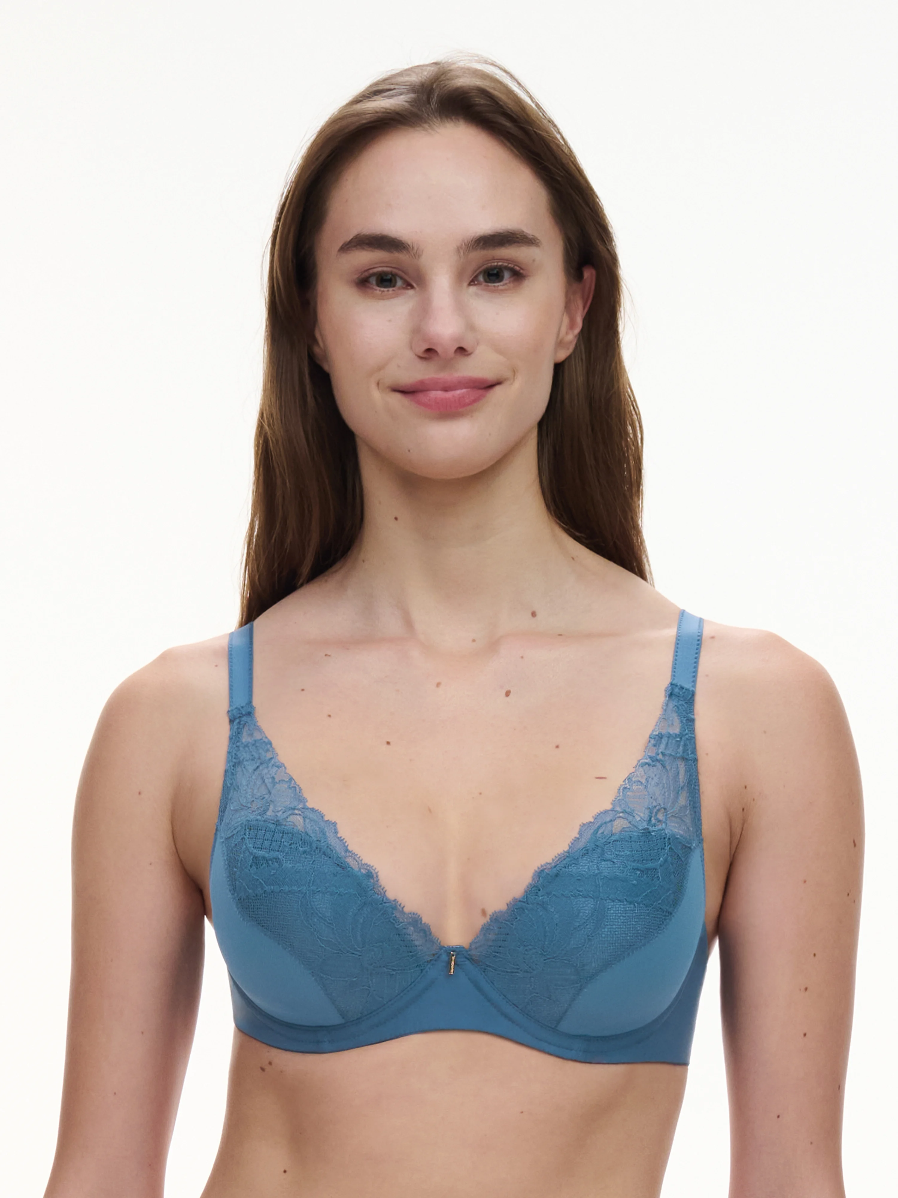 ORANGERIE DREAM - Soutien-gorge coques plongeant avec dentelle de leavers | Bleu