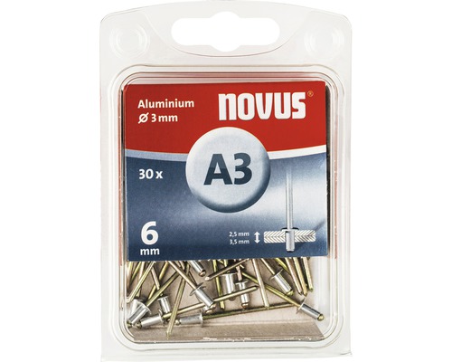 Novus blindklinknagels aluminium Ø 3x6 mm verpakking van 30
