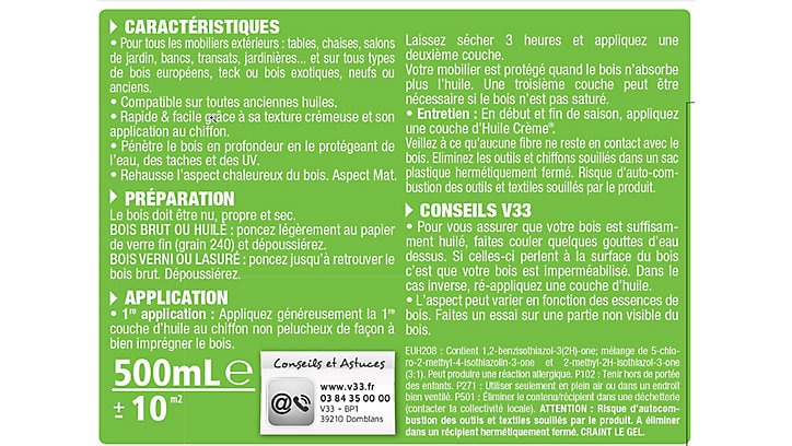 Huile extérieure crème naturel V33 500 ml
