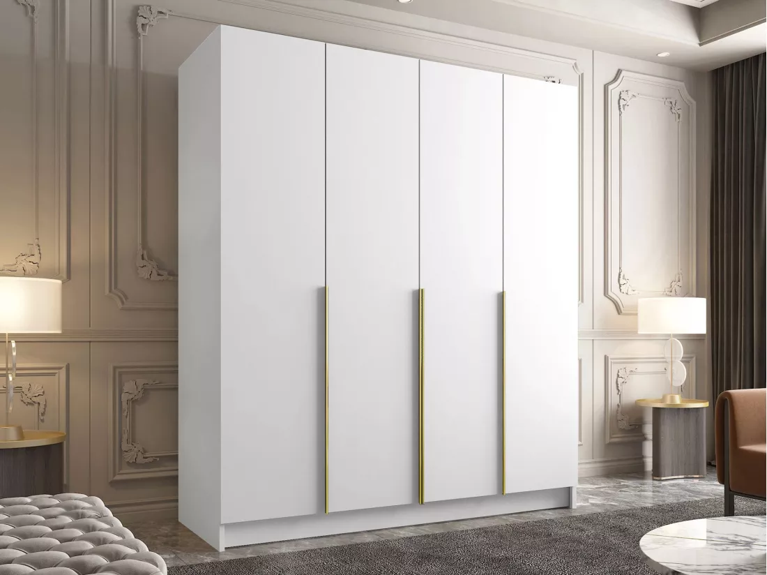 Armoire Closico 192, Doré|Blanc, 215x200x58cm, Portes d'armoire: Avec des charnières