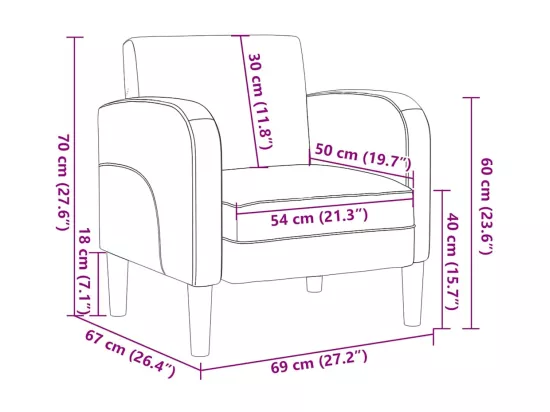 Chaise de canapé avec accoudoirs gris 54 cm similicuir