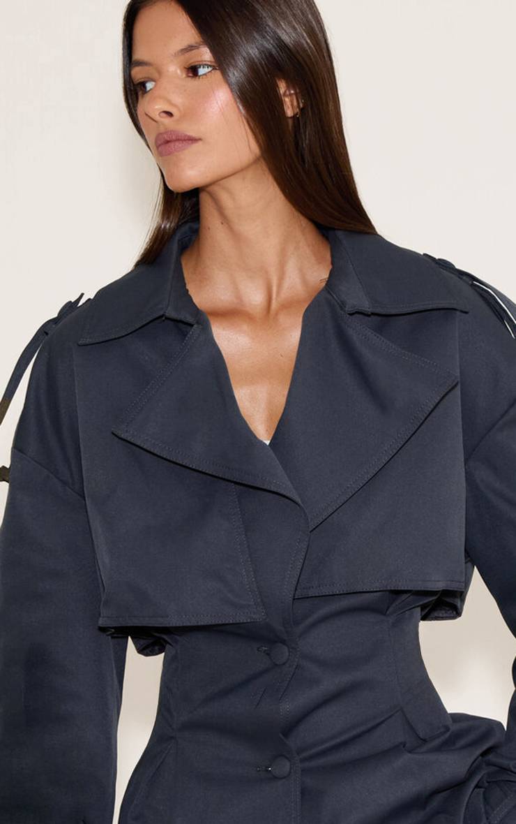 Charbon Trench-coat Ceinturé Raccourci