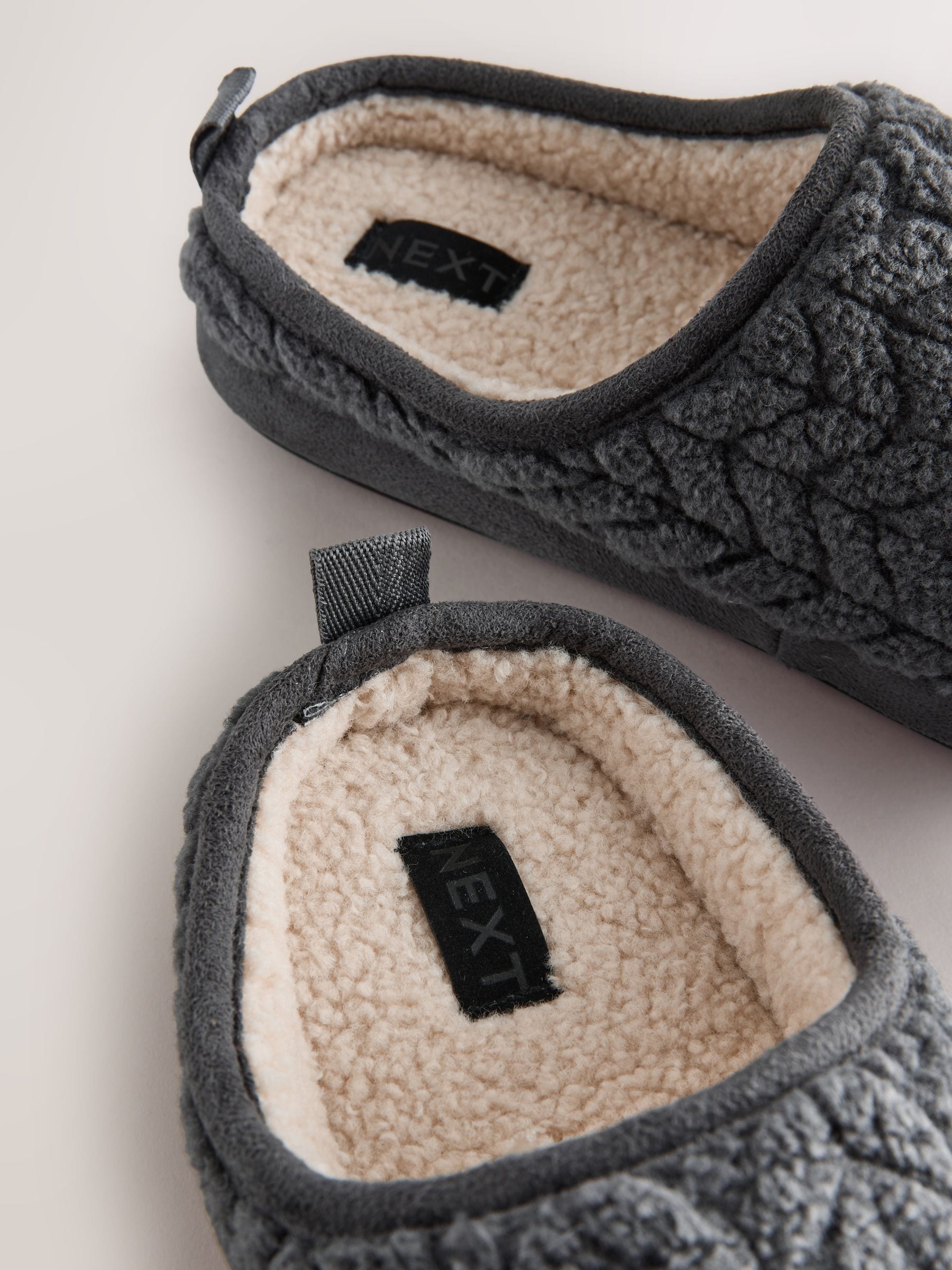Grijs - Textured Fleece Mule Slippers