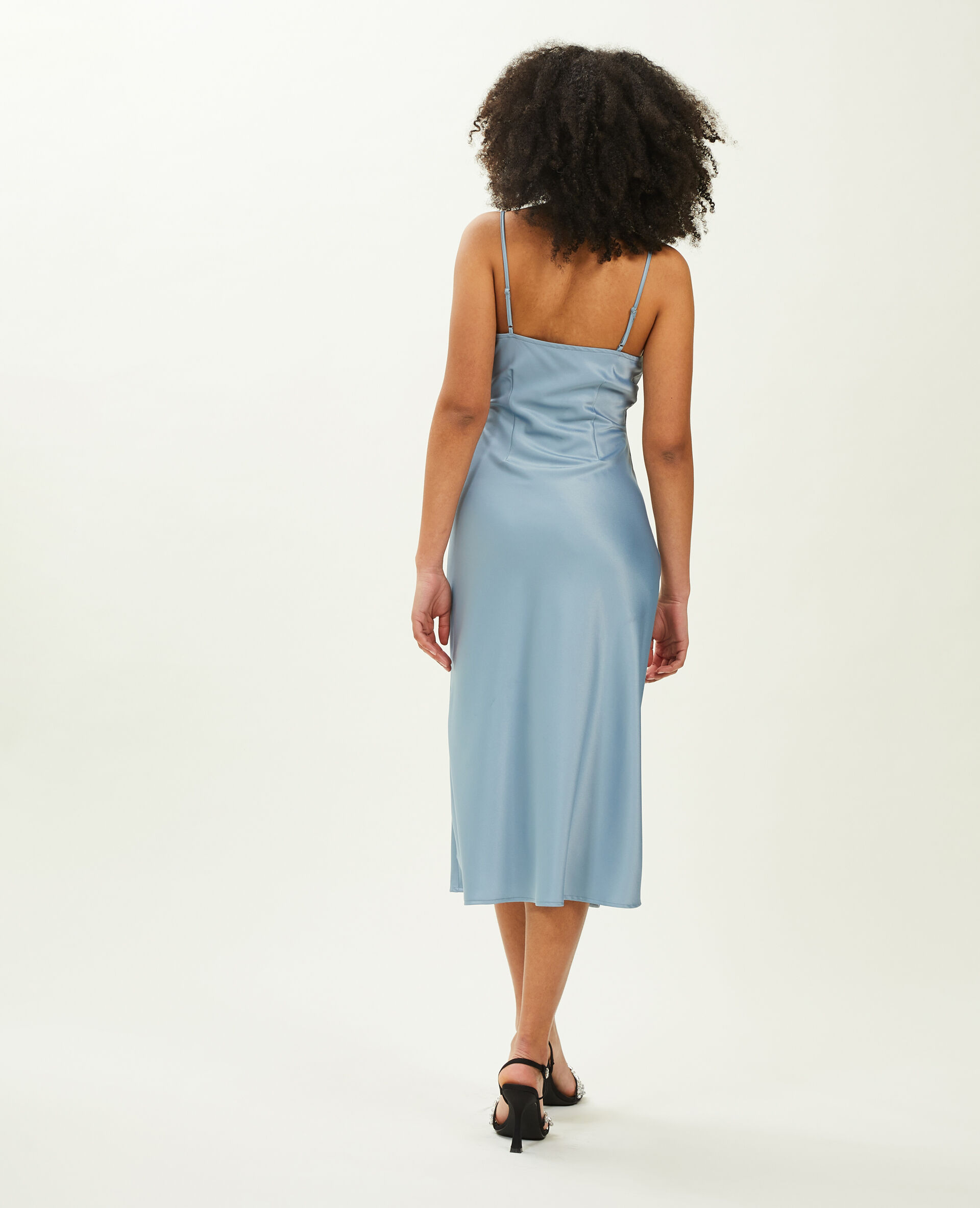 Robe longue satinée - Bleu