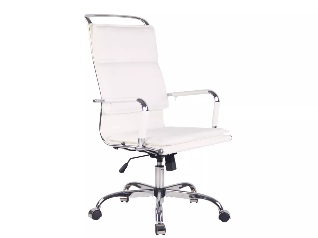 Chaise de bureau - Similicuir & Métal chromé - Blanc - Bedford
