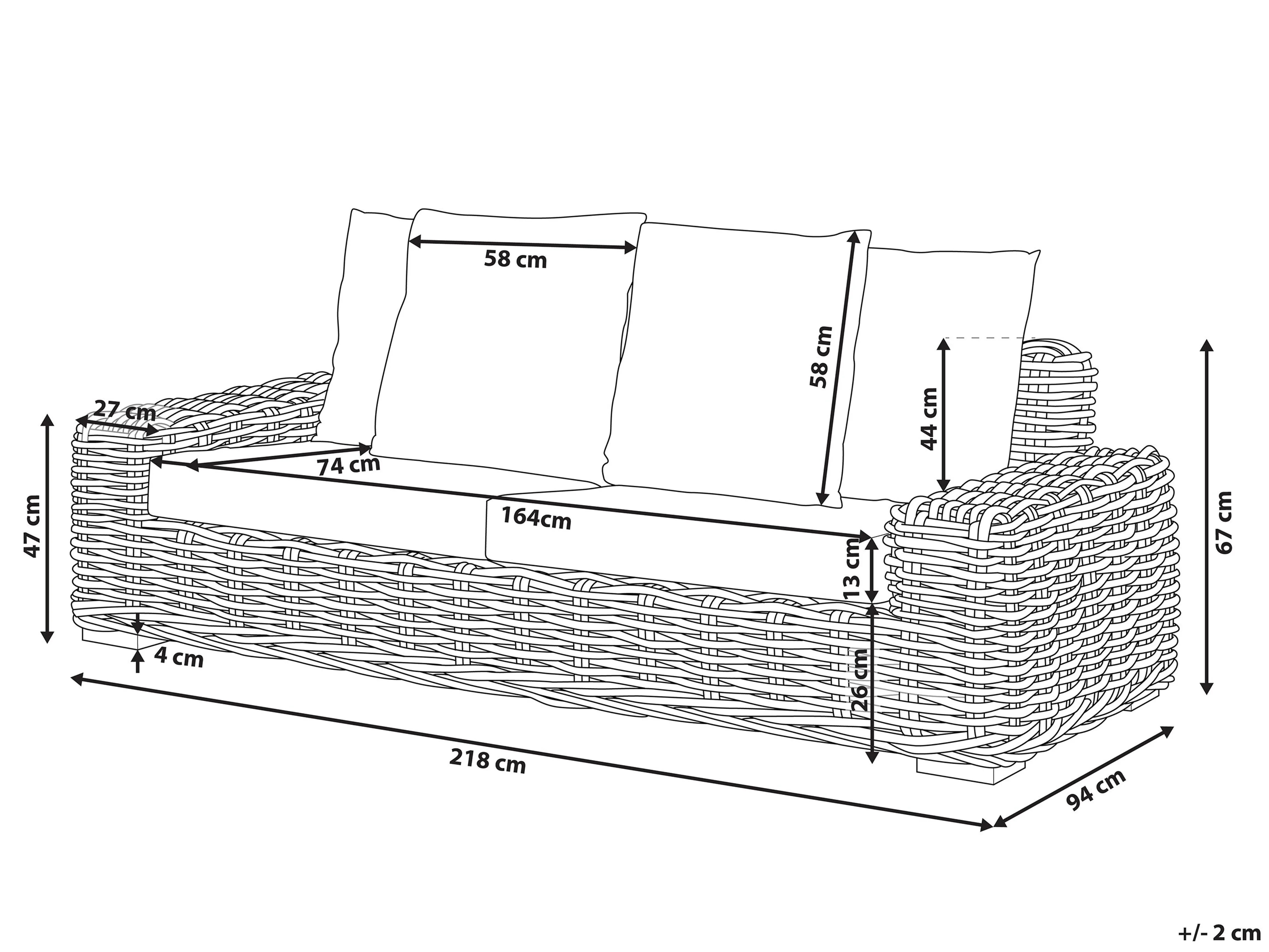 Tuin loungebank 3-zits FORLI Rotan Natuurlijk