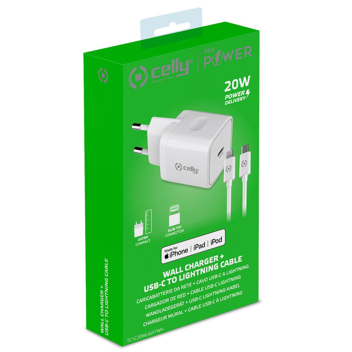 Celly USB-lader USB-C PD 20W + Lynkabel