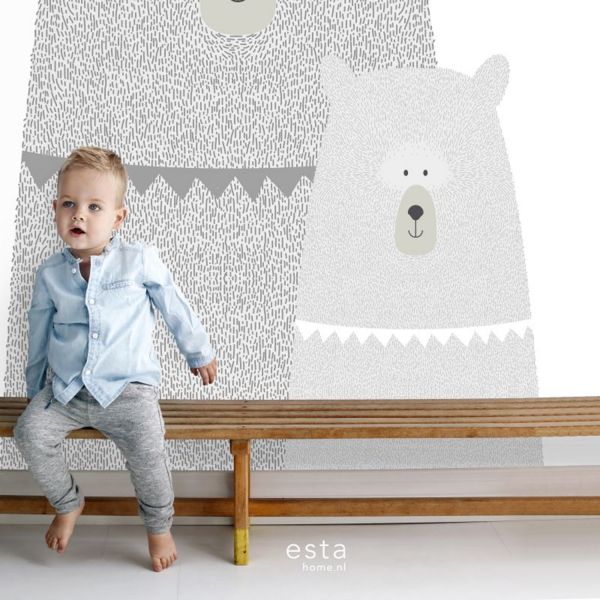 Estahome Beren Moeder En Kind Behang Lichtgrijs