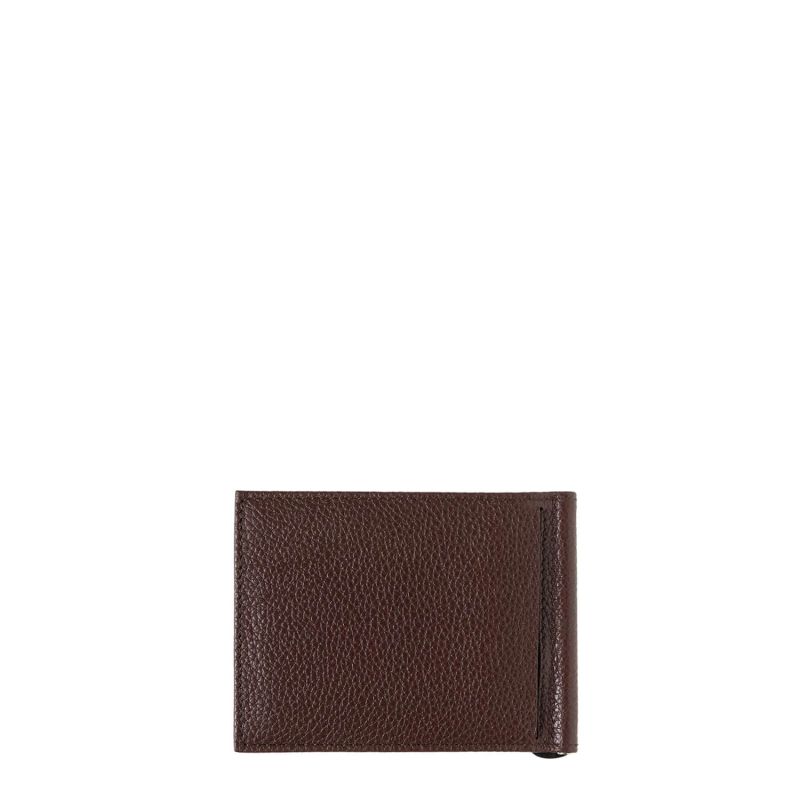 Portefeuille italien Hector avec pince à billets en cuir grainé Terre brunie