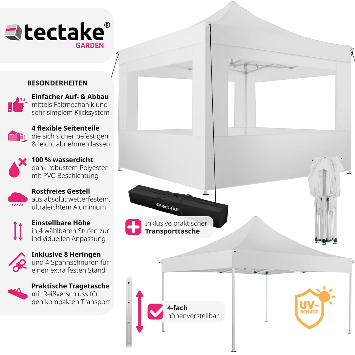 tectake Olivia paviljoen, 3 x 3 m, met aluminium frame inclusief scheerlijnen, haringen en draagtas
