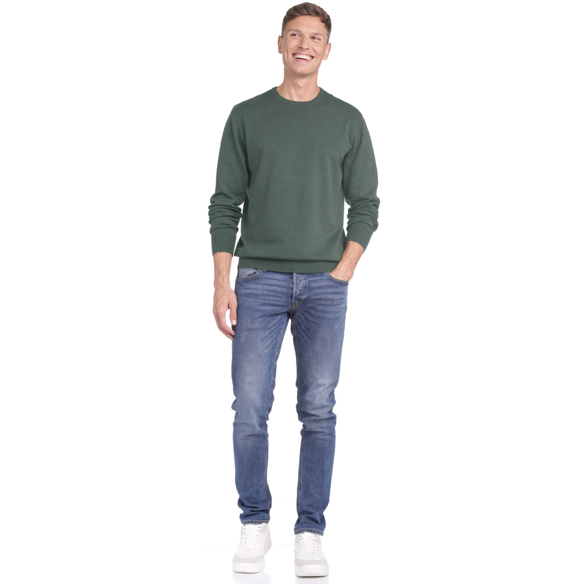 VanVaan Herren Feinstrickpullover mit Rundhals dunkeloliv