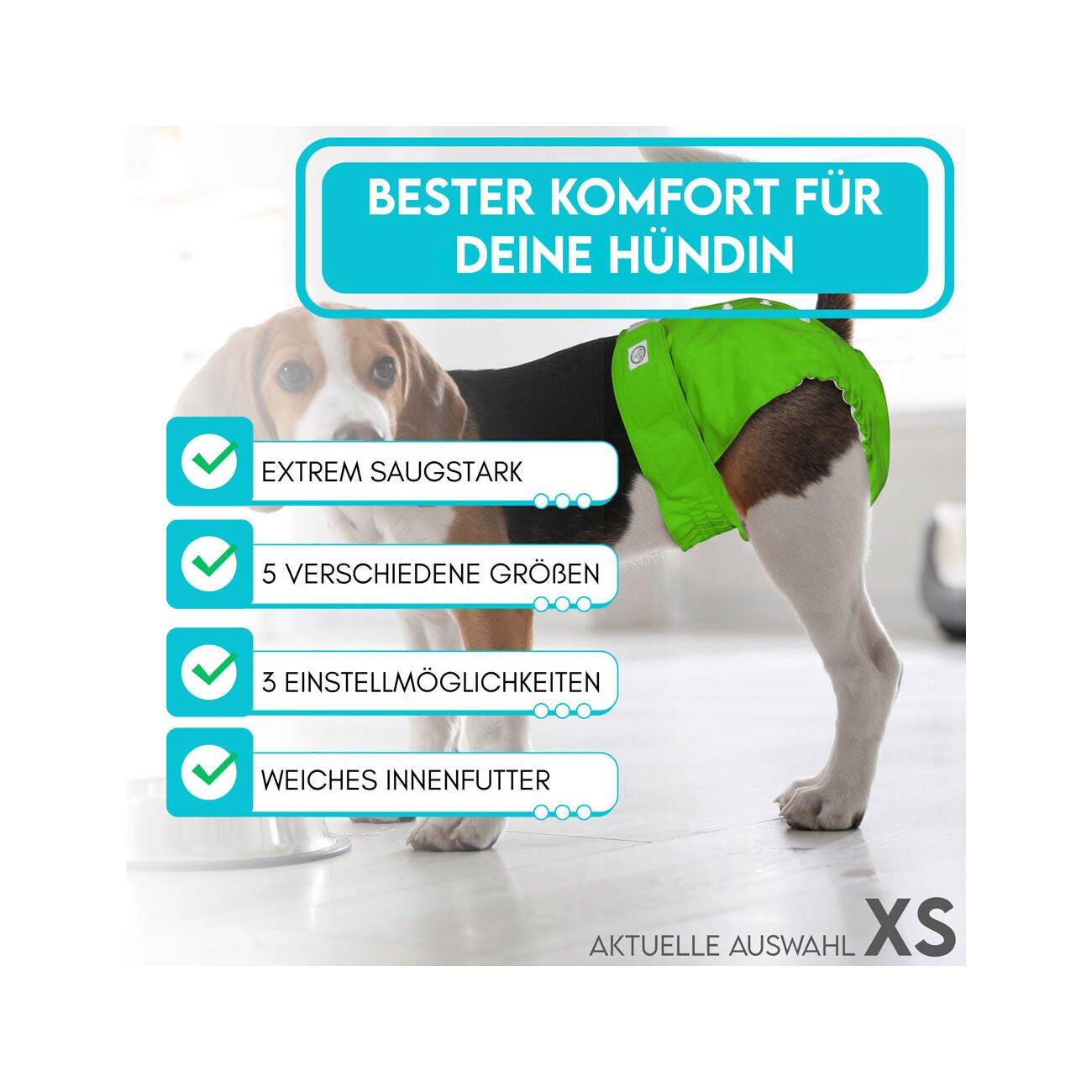 HUND IST KÖNIG Windeln für Hündinnen, saugstarke Windeln, 3-Fach justierbar für festen Sitz blau XS