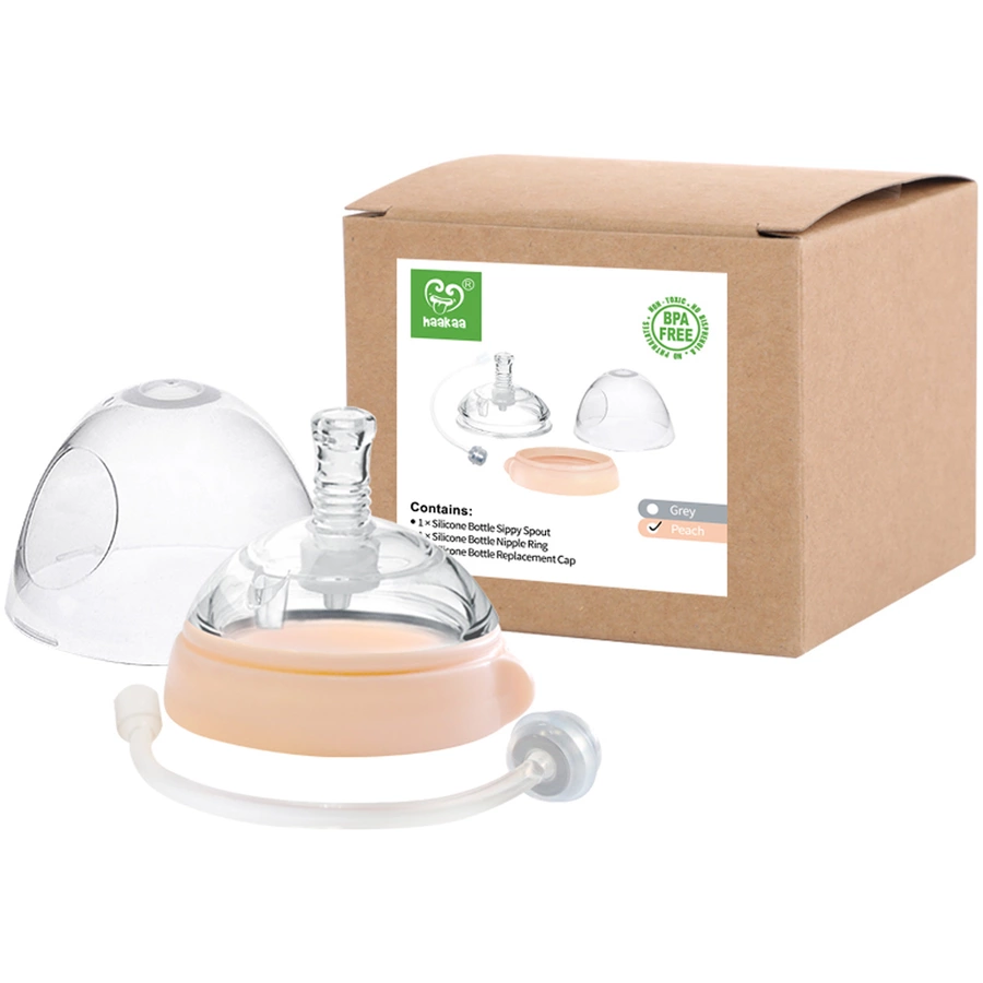 haakaa® Trinkflaschenaufsatz mit Strohhalm Set peach