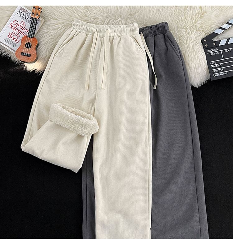 Filmas - Hoge taille effen fleece-gevoerde rechte broek