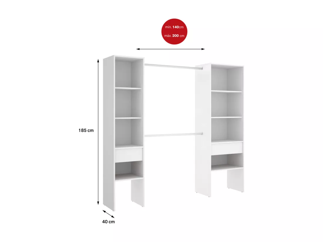 Grande Garde-robe Di, Meubles de chambre, Penderie de plain-pied, Placard à vêtements, 160x50 h185 cm, Blanc