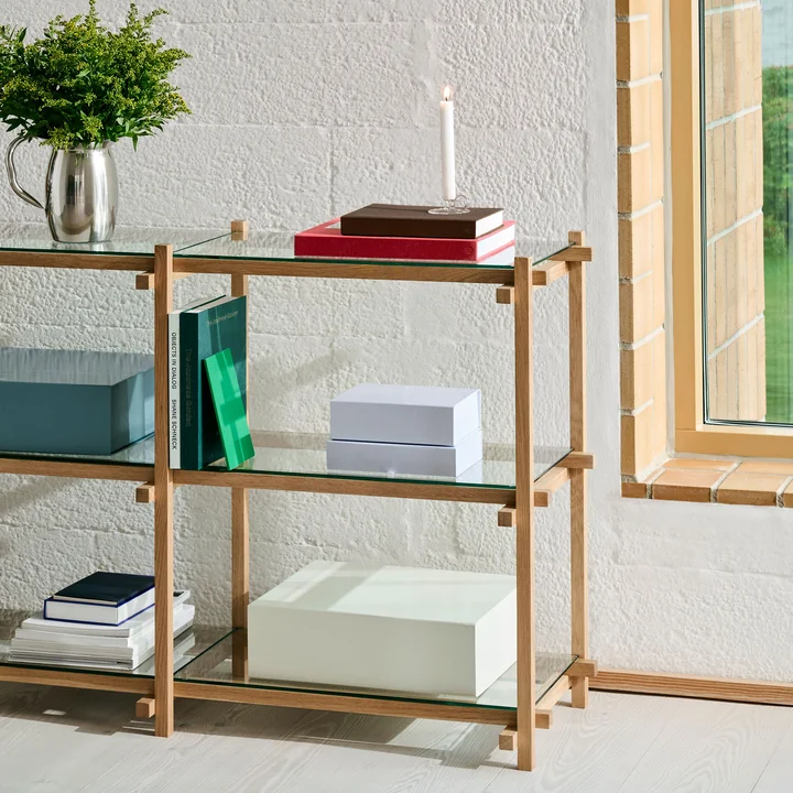 HAY - Woody Low Sideboard, Buche smokey grey / glas klar