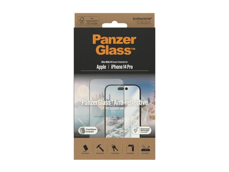 Panzerglass Displayschutz Ultra Wide Fit Anti Reflective iP Anti Reflective Schutzfolie mit Applicator für das Apple iPhone 14 Pro