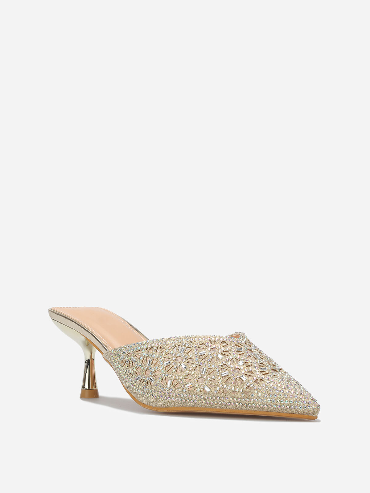 Mules pointues et ajourées à strass- Doré